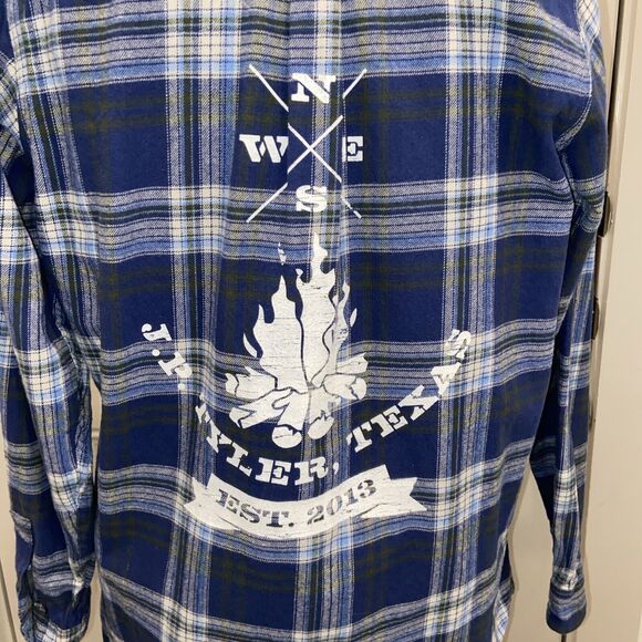 Backpacker J.P. TYLER,TEXAS 2013 Flannel Blue Plaid Long Sleeve Shirt  Medium - Picture 4 of 16